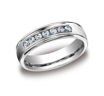 This beautiful 6mm comfort-fit channel set diamond band features a high polished round edge that surrounds...