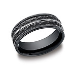 This incredible black 8mm comfort-fit Cobalt band features a hammered finish with a high-polished center cu...