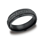 This beautiful black Titanium 7mm comfort-fit band features a hammered-finished with a high polished round ...