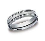 This Titanium 6mm comfort-fit satin-finished band features two parallel high polished center trim grooves t...