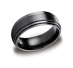 This unique 8mm black Titanium comfort-fit band features a satin-finished center and a high polished doubl...