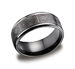 This fascinating high-polished 9mm black Titanium band features cross designs along the center and beveled...