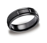 This unique 7mm black Titanium band features a satin-finished center with comfort-fit on the inside and hig...