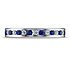 This gorgeous 3mm channel set eternity diamond band features 18 round ideal-cut diamonds and blue sapphires along the center and polished edges for an elegant look. Total diamond carat weight is approximately .36ct DIA and .50ct SA.