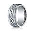 This bold Argentium Silver 10mm comfort-fit band features a brushed satin-finish with a decorative celtic knot.