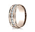 This beautiful 8mm comfort-fit channel set eternity diamond band features a strong high polished round edge that surrounds 12 beautiful round ideal-cut diamonds. Total diamond carat weight is approximately .96ct.