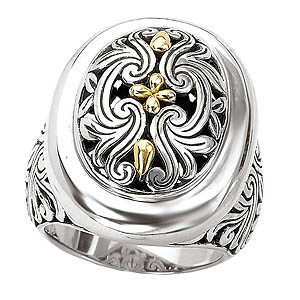 18K/SILVER WITH SCROLL DESIGN RING SIZE 6