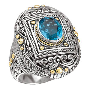 18K/SILVER OVAL DESIGN WITH BLUE TOPAZ RING BT-10X8MM