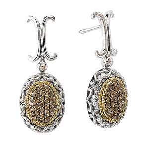 18K/SILVER and BROWN DIAMOND OVAL EARRINGS D.40CTW