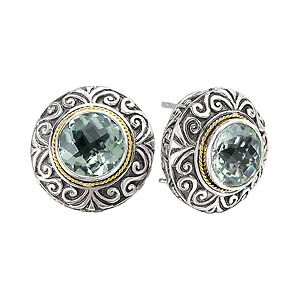 18K/SILVER WITH ROUND GREEN AMETHYST EARRINGS GA-10MM