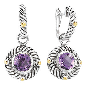 18K/SILVER WITH ROUND AMETHYSTEARRINGS 8MM