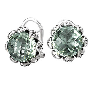 SILVER WITH GREEN AMETHYST IN LEAF DESIGN POST EARRINGS