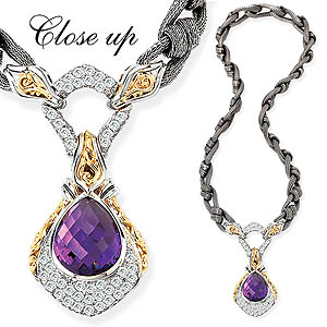 GB PD925 18K AMETHYST and WHITE SAPPHIRE NECKLACE 17"
