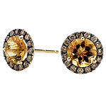 14KY TES COG DIA HALO EAR W/6.5MM RD CITRINE CTR, D.45CT