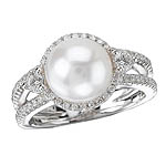 14KW DIA and CULTURED PEARL RINGD.44TW (2-.10CT) 8-8.5MM PRL