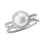 14KW DIA and CULTURED PEARL RINGD.25CTW PEARL 8-8.5MM