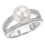 14KW DIA and AKOYA PEARL RING D.20CTW 8.5-9MM PEARL