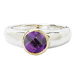 SILVER and 14K AMETHYST RING AM 7MM RD