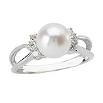 14KW WHITE 8-8.5MM FW CULTURED PEARL RING W/ D.19CTW