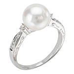 14KW WHITE 9-9.5MM FW CULTURED PEARL RING W/ D.12 CTW