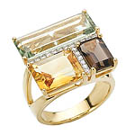 14KY DIA and SMOKY QTZ, CITRINE,AND GREEN AMETHYST RING D.18