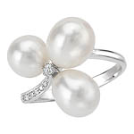 14KW WHITE FW CULTURED 3 PEARLRING W/D.09, 7-8.5MM PRLS