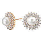 14K PEARL and DIAMOND EARRINGS D.96CTW CP=7MM