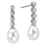 14KW PEARL and DIAMOND EARRINGS D.08TW, 9X7MM