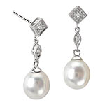 14KW PEARL and DIAMOND EARRINGS D .03CTW P/9-9.5 X 7-7.5