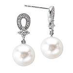 14KW DIA and CULTURED PEARL EARRD.25CTW, 9-9.5MM