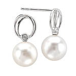 14KW WHITE FW CULTURED PRL EARPOST 8.5-9MM PEARLS W/ D.04 CT
