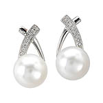 14KW WHITE FW CULTURED PRL EARPOST* 8-8.5MM PEARLS W/ D.06CT