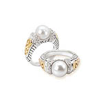 GB PD925 18K PEARL and WHITE SAPPHIRE RING SZ 7