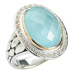 GB PD925 18K BLUE CAT'S EYE and WHITE SAPPHIRE RING SIZE 7