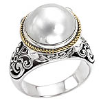 18K/ SILVER WITH WHITE MABE 12MM RING SIZE 6