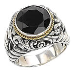 18K/SILVER WITH FACETED BLACK ONYX RING 12MM-BO