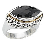 18K/SILVER WITH BLACK ONYX MARQUISE RING SZ6 BO17.5X8.5MM