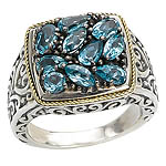 18K/SILVER WITH BLUE TOPAZ MARQUISE RING SZ 6