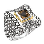 18K/SILVER WITH SQUARE SMOKY QTZ RING SQ-6.5MM