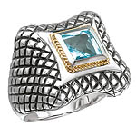 18K/SILVER WITH SQUARE BLUE TOPAZ RING BT-6.5MM