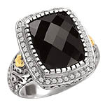 18K/SILVER WITH BLACK ONXY ANDDIAMONDS RING BO-15X11 D.23CTW
