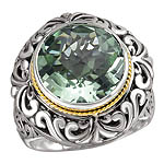 18K/SILVER WITH ROUND GREEN AMETHYST RING GA-13.5MM