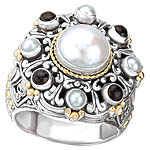 18K/SILVER WITH WHITE PEARL AND BLACK ONYX RING SZ - 6