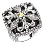 18K/SILVER WITH BLACK ONYX ANDDIAMOND SQUARE RING D.12CTW