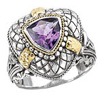 18K/SILVER WITH AMETHYST TRIANGLE SHAPE RING SZ-6