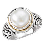 18K/SILVER WITH WHITE MABE PEARL RING 10MM SZ 6