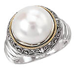 18K/SILVER WITH WHITE MABE PEARL 12MM RING SZ 6