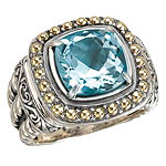 18K/SILVER WITH BLUE TOPAZ RING BT-10MM SZ 6