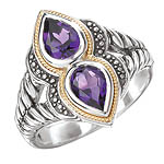 18K/SILVER WITH AMETHYST DOUBLE PEAR DESIGN RING SZ-6