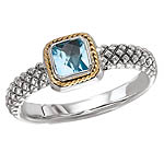 18K/SILVER WITH SQUARE BLUE TOPAZ RING BT-5X5MM